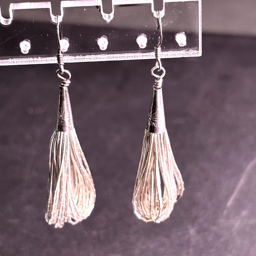 VTG Liquid Silver Tassel Dangle Earrings Sterling Silver 925 Southwestern SS1 - Picture 2 of 6